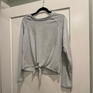 Good hYOUman front tie crew neck sweater “babes supporting babes” light blue